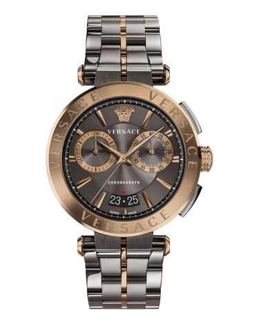 Versace Aion Chronograph Herrenuhr Grau Bronze Stahlarmband 45mm